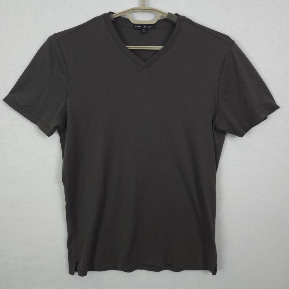 Robert Barakett T-Shirt Mens M V-Neck Short Sleeve Casual Gray Fitted